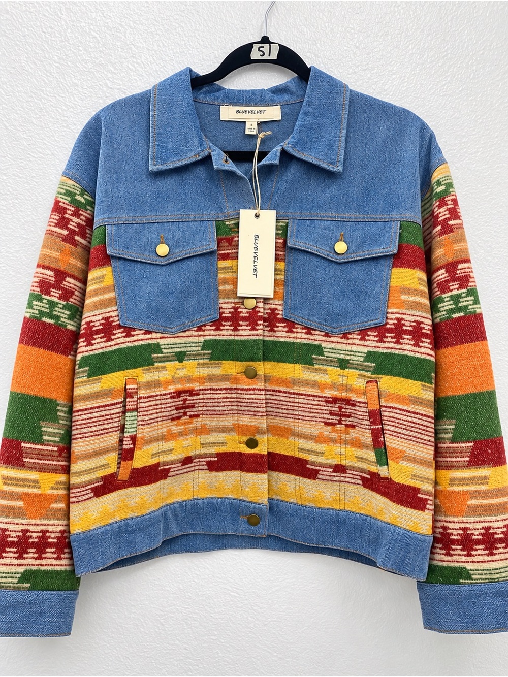 Blue Denim & Multicolor Aztec Jean Jacket